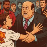 Tense moment as WWE’s Paul Heyman pushes away a fan who rushed him