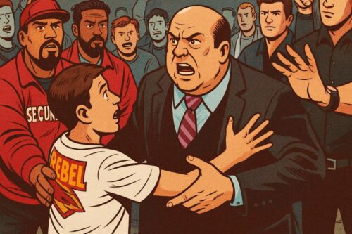 Tense moment as WWE’s Paul Heyman pushes away a fan who rushed him